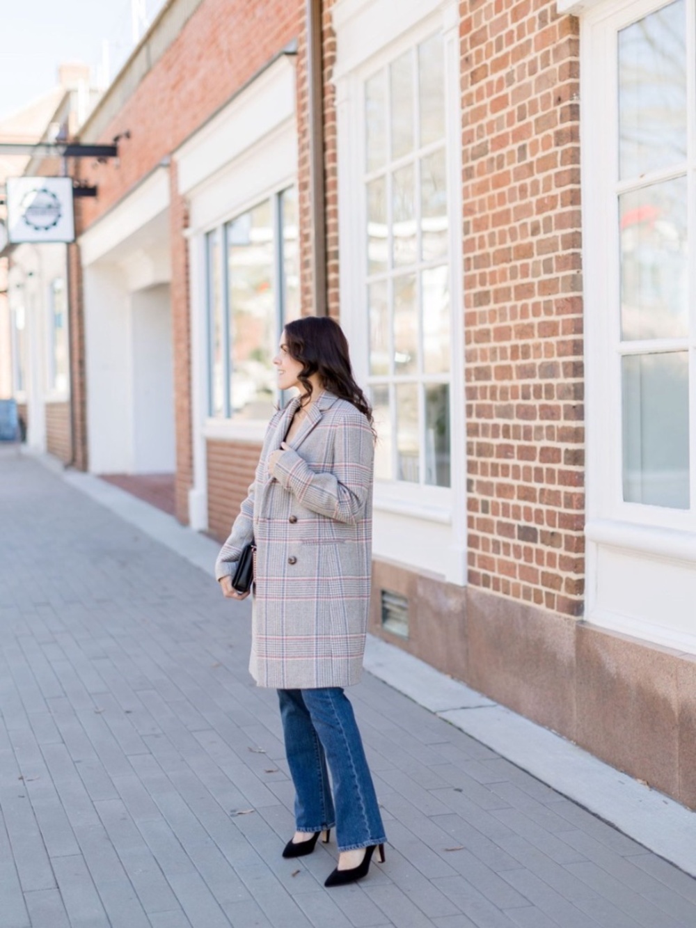 Sézane Johnson coat US 4 - Double-Breasted Plaid Coat - Gray with Pink Accents - Picture 13 of 13